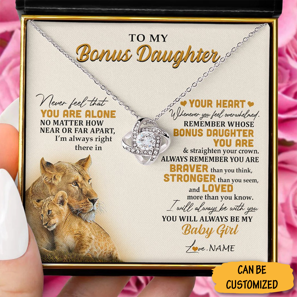 Custom To My Bonus Daughter Necklace From Dad Lion Sterling Silver Love Knot Necklace Happy Birthday Gifts Custom To My Bonus Daughter Necklace From Dad Lion Sterling Silver Love Knot Necklace Happy Birthday Gifts