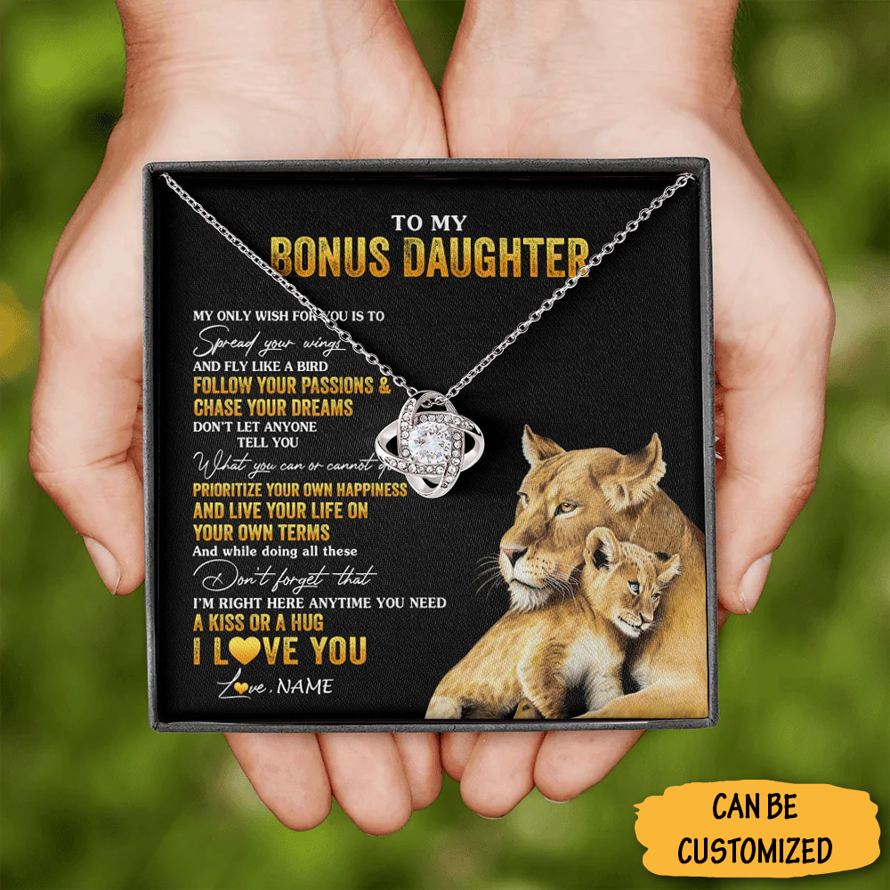 Custom To My Bonus Daughter Necklace Lion From Dad With Massage Sterling Silver Love Knot Pendant Necklace Custom To My Bonus Daughter Necklace Lion From Dad With Massage Sterling Silver Love Knot Pendant Necklace