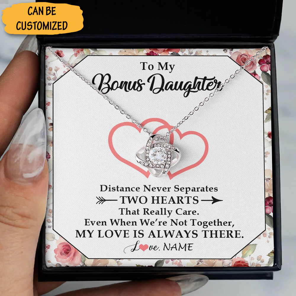 Custom To My Bonus Daughter Necklace Love Knot Pendant Jewellery Necklace Bonus Daughter Christmas Gifts Custom To My Bonus Daughter Necklace Love Knot Pendant Jewellery Necklace Bonus Daughter Christmas Gifts