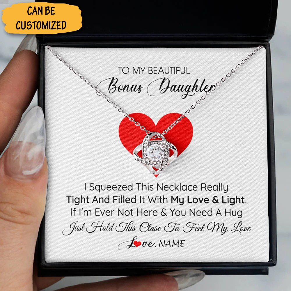 Custom To My Bonus Daughter Necklace Silver Love Knot Pendant Necklace Christmas Gift Ideas Custom To My Bonus Daughter Necklace Silver Love Knot Pendant Necklace Christmas Gift Ideas