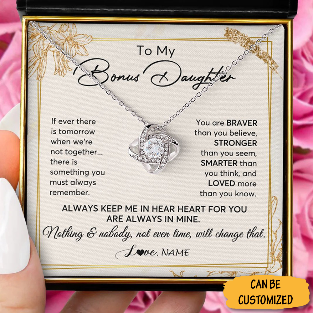 Custom To My Bonus Daughter Necklace Silver Love Knot Pendant Necklace Great Bonus Daughter Graduation Gifts Custom To My Bonus Daughter Necklace Silver Love Knot Pendant Necklace Great Bonus Daughter Graduation Gifts