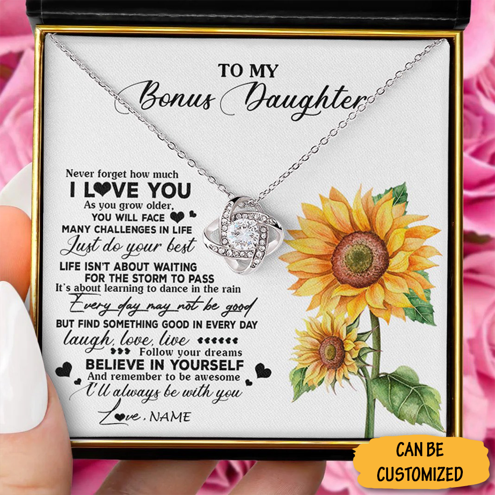 Custom To My Bonus Daughter Necklace Sterling Silver Love Knot Necklace Message Jewelry Box Gifts Custom To My Bonus Daughter Necklace Sterling Silver Love Knot Necklace Message Jewelry Box Gifts