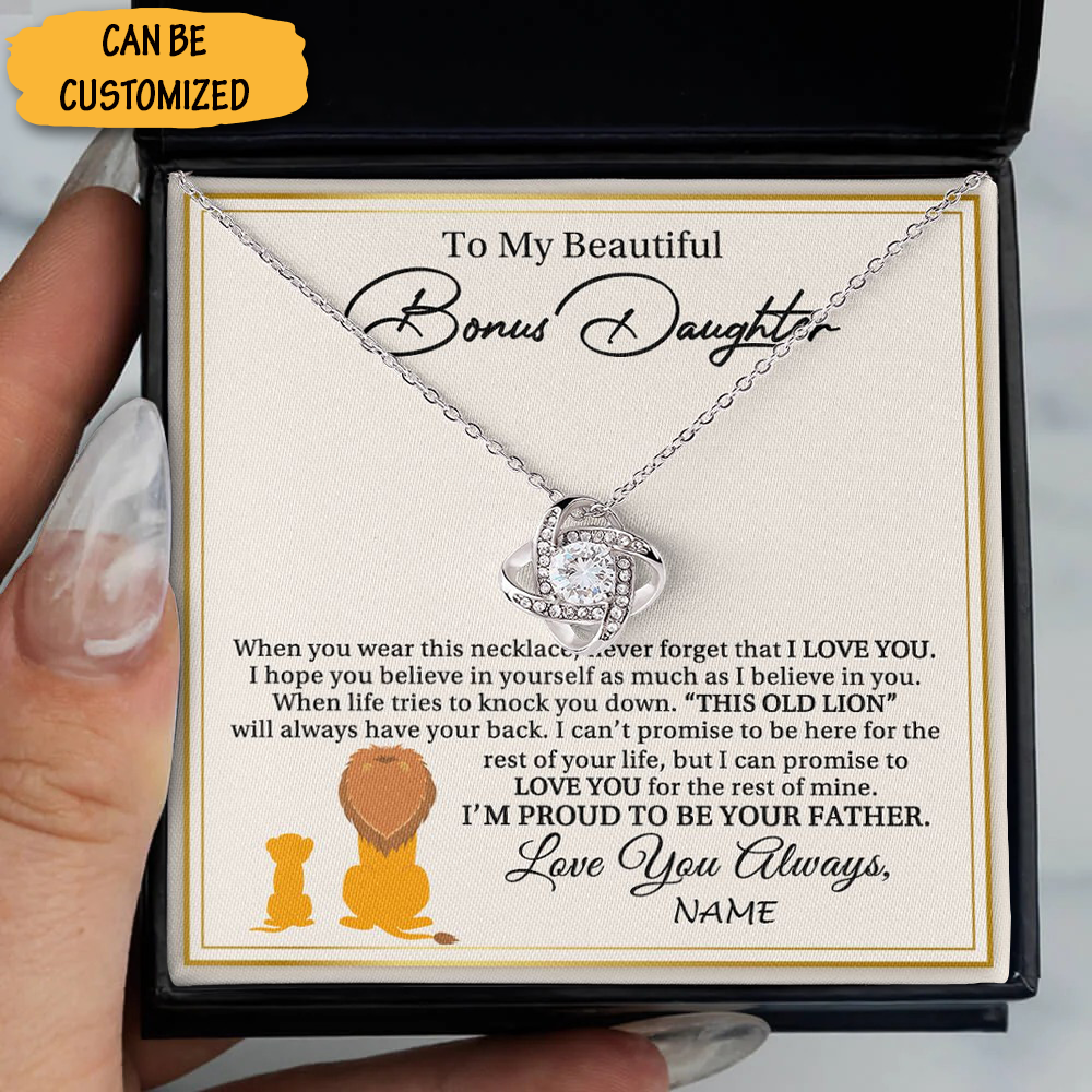 Custom To My Bonus Daughter Necklace This Old Lion Love Knot Necklace Box Bonus Daughter Gifts From Step Dad Custom To My Bonus Daughter Necklace This Old Lion Love Knot Necklace Box Bonus Daughter Gifts From Step Dad
