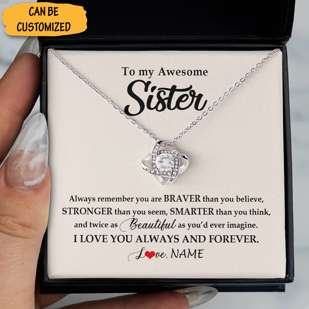Personalized To My Awesome Sister Necklace Sterling Silver Love Knot Necklace Message Special Sister Gifts Personalized To My Awesome Sister Necklace Sterling Silver Love Knot Necklace Message Special Sister Gifts