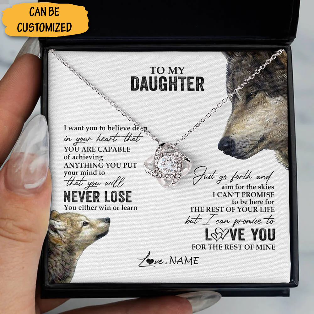 Personalized Wolf To Daughter Necklace Sterling Silver Love Knot Necklace Love Message Jewelry For Daughter Personalized Wolf To Daughter Necklace Sterling Silver Love Knot Necklace Love Message Jewelry For Daughter