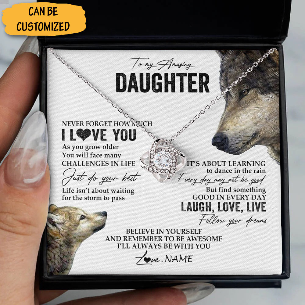 Personalized Wolf To My Daughter I Love You Necklace From Mom Dad Sterling Silver Love Knot Necklace Personalized Wolf To My Daughter I Love You Necklace From Mom Dad Sterling Silver Love Knot Necklace