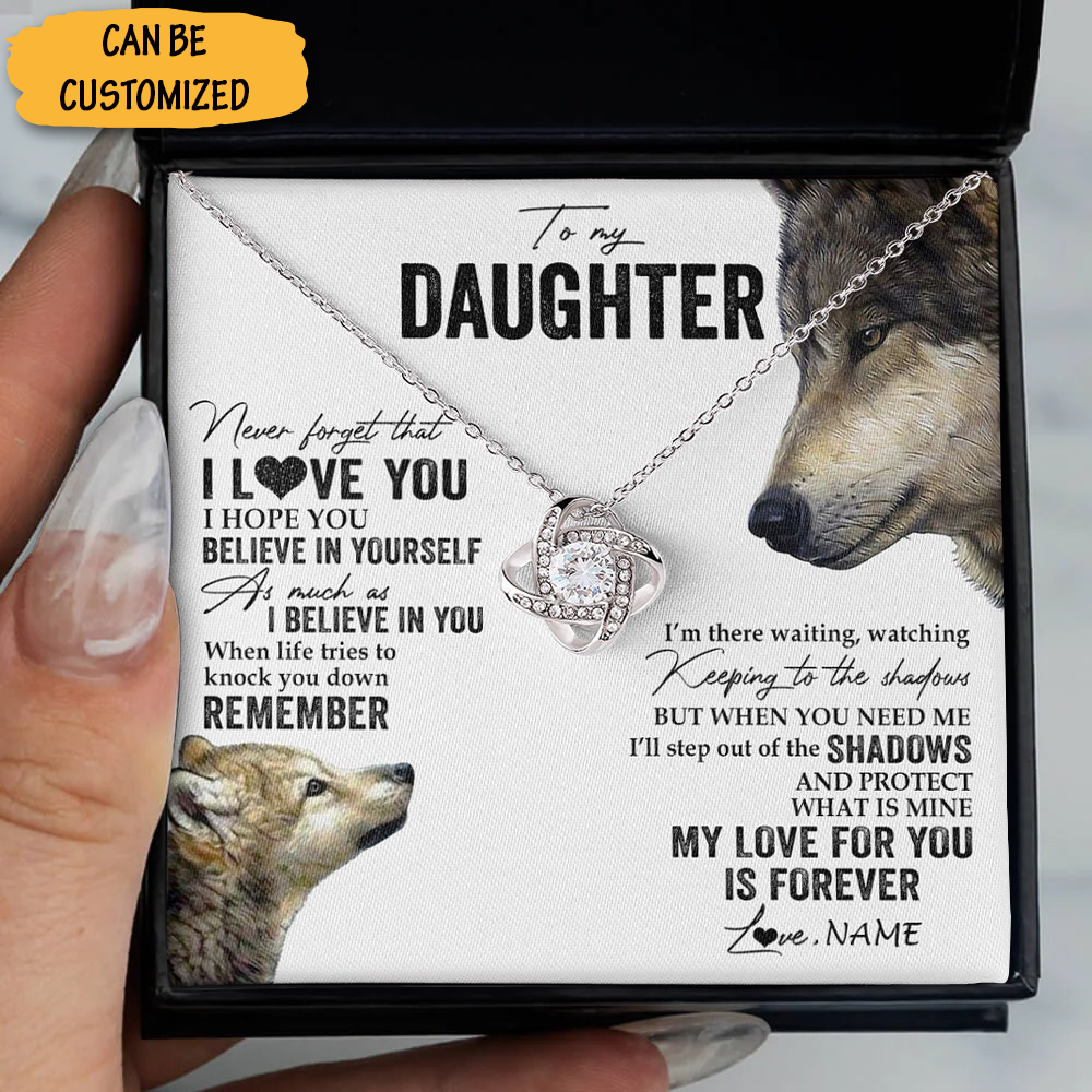 Personalized Wolf To My Daughter Necklace Sterling Silver Love Knot Necklace Best Gift To Give Your Daughter Personalized Wolf To My Daughter Necklace Sterling Silver Love Knot Necklace Best Gift To Give Your Daughter