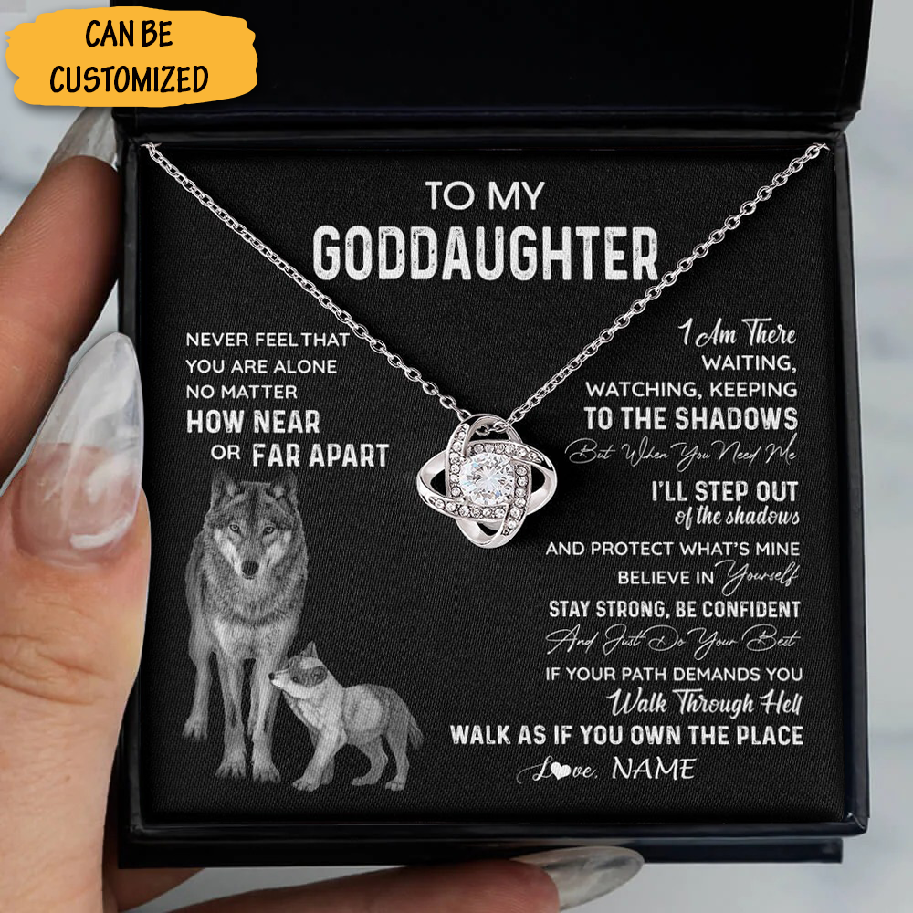 Personalized Wolf To My Goddaughter Necklace Love Knot Necklace For Goddaughter Gifts From Godparents Personalized Wolf To My Goddaughter Necklace Love Knot Necklace For Goddaughter Gifts From Godparents
