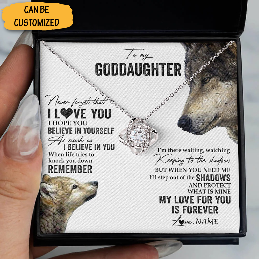 Personalized Wolf To My Goddaughter Necklace Love Knot Necklace Goddaughter Jewelry Box Keepsake Gifts Personalized Wolf To My Goddaughter Necklace Love Knot Necklace Goddaughter Jewelry Box Keepsake Gifts
