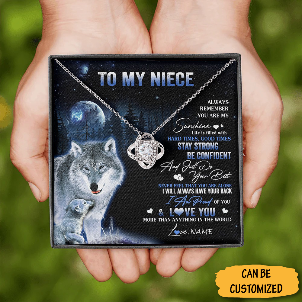 Personalized Wolf To My Niece Necklace Love Knot Silver Necklace Love Message Niece Christmas Gifts Personalized Wolf To My Niece Necklace Love Knot Silver Necklace Love Message Niece Christmas Gifts