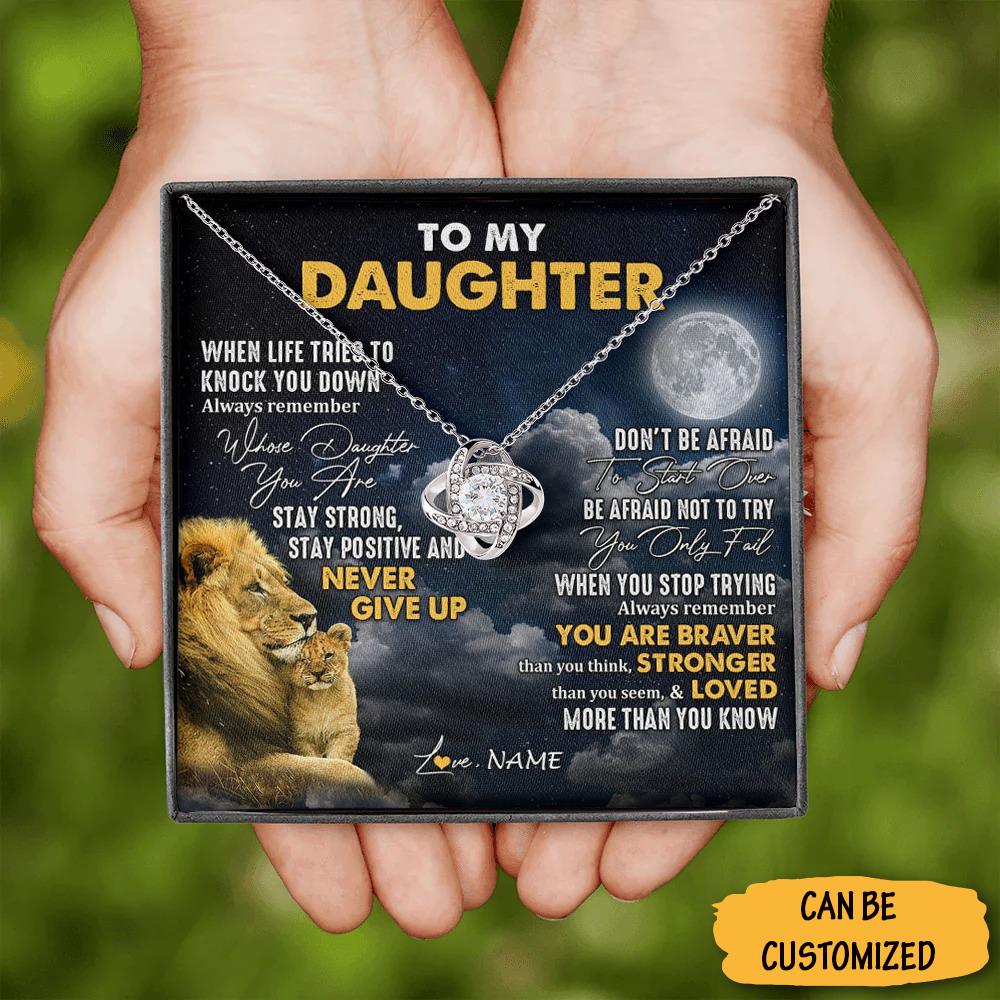 Custom To My Daughter Love Knot Necklace From Dad Lion Always Remember You Are Braver Necklace Box Gifts Custom To My Daughter Love Knot Necklace From Dad Lion Always Remember You Are Braver Necklace Box Gifts