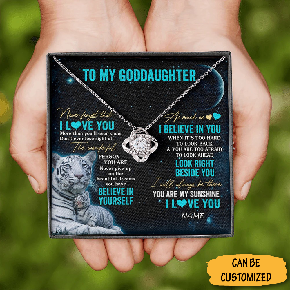 Custom To My Goddaughter Necklace Sterling Silver Love Knot Necklace For Goddaughter With Message Card Custom To My Goddaughter Necklace Sterling Silver Love Knot Necklace For Goddaughter With Message Card