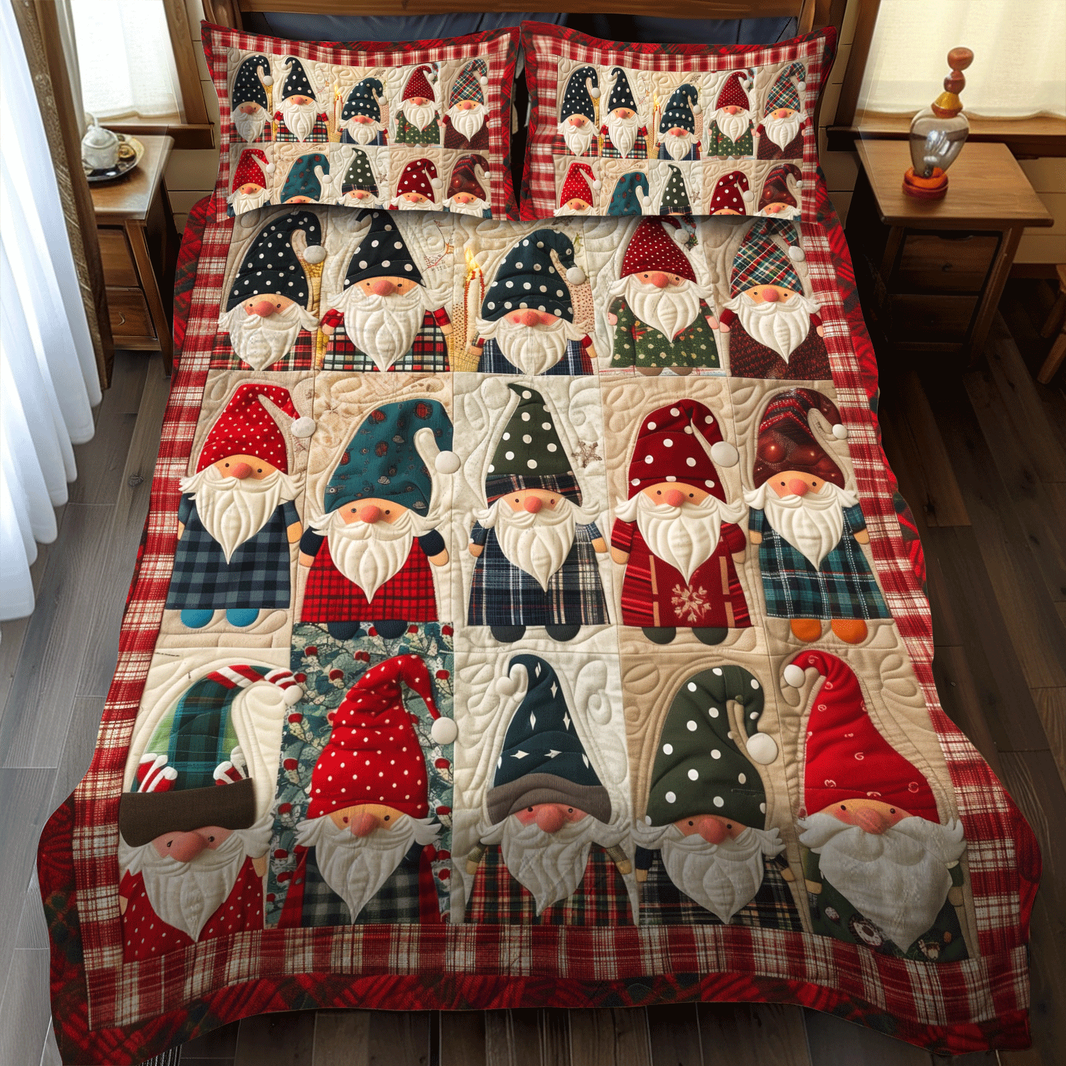 Gnome Huddle Quilted Bedding Set Christmas Gifts For Gnome Lovers Gnome Huddle Quilted Bedding Set Christmas Gifts For Gnome Lovers