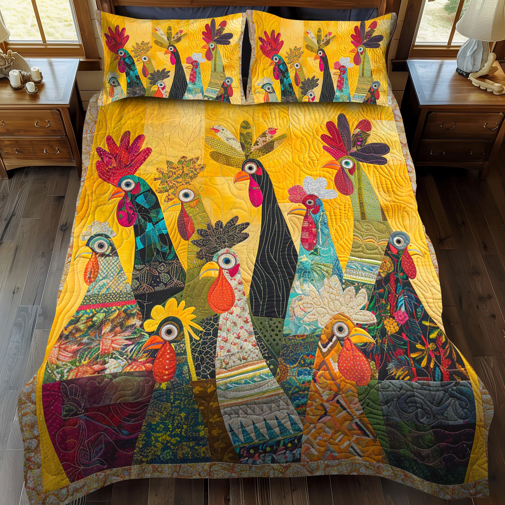 Sunrise Roosters Quilted Bedding Set Duvet Cover Gifts For Chicken Lovers Sunrise Roosters Quilted Bedding Set Duvet Cover Gifts For Chicken Lovers