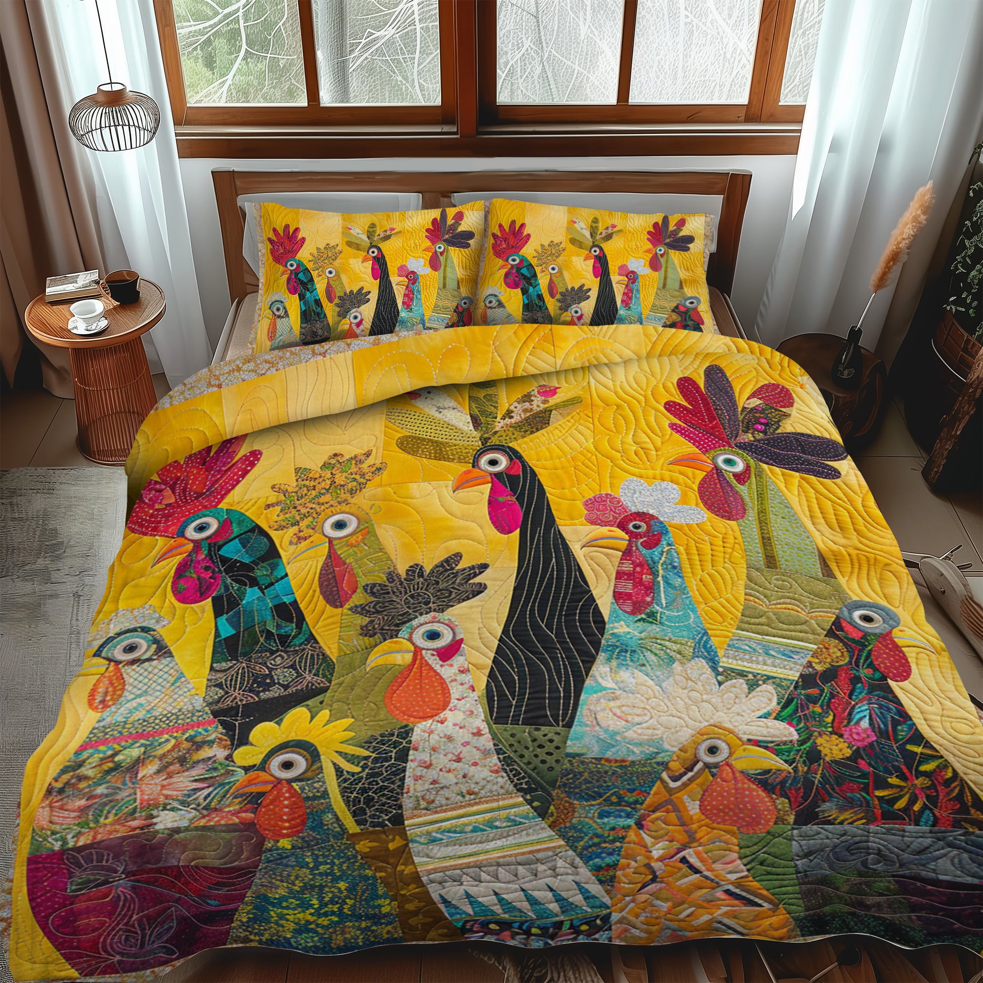Sunrise Roosters Quilted Bedding Set Duvet Cover Gifts For Chicken Lovers Sunrise Roosters Quilted Bedding Set Duvet Cover Gifts For Chicken Lovers