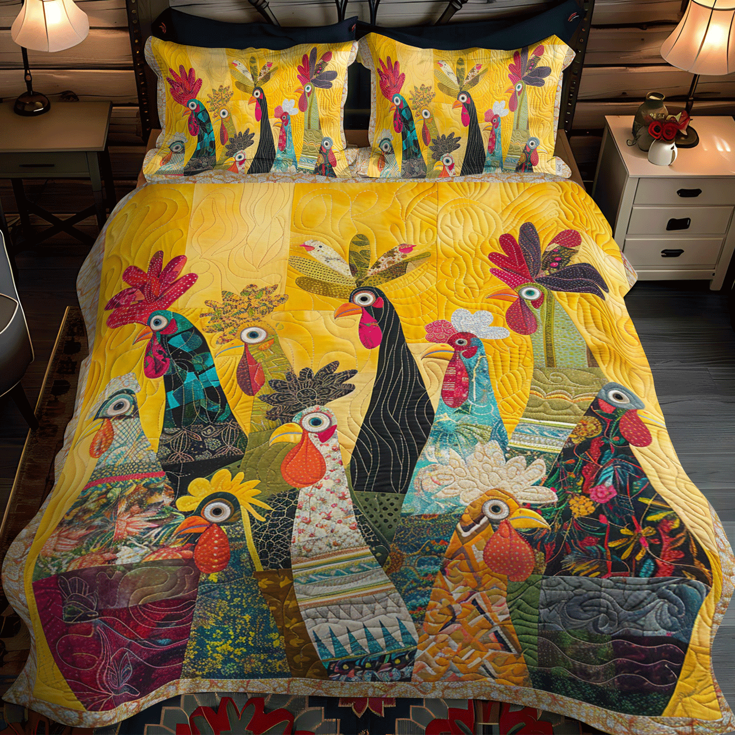 Sunrise Roosters Quilted Bedding Set Duvet Cover Gifts For Chicken Lovers Sunrise Roosters Quilted Bedding Set Duvet Cover Gifts For Chicken Lovers