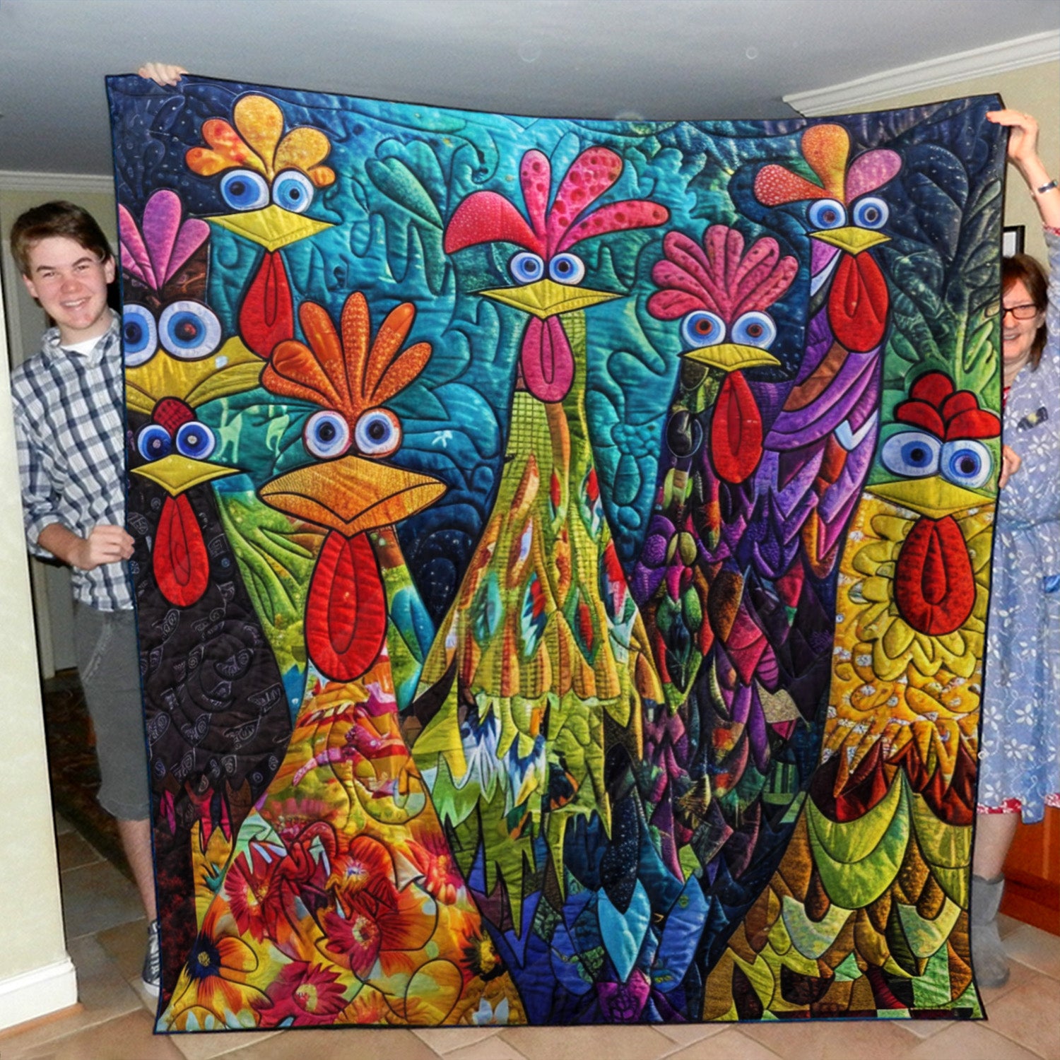 Whimsical Chickens Quilted Blanket Chicken Gifts For Chicken Lovers Whimsical Chickens Quilted Blanket Chicken Gifts For Chicken Lovers